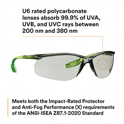 3M Safety Glasses Scotchgard Anti-Fog Coating - color: Gray I/O Lens, Green/Black Frame, size: One size fits most