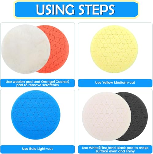 IPELY 6 Pcs 7 Inch Buffing Pads, Polishing Pads 7 Inch 180 mm Face for 6.7 Inch 170mm Base Plate Compounds, Buffer Pads for Polishing and Waxing - size: 7 Inch