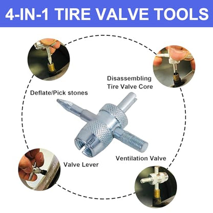 Quick Change Tire Valve Tool Kit,Tire Valve Stem Core Quickly Replacement Tool Kit,Perfect Tool for Replacing Leaky Valves in Cars,ATVs,Trucks,Motorcycles, etc.with 5 TR413 Valve,4-Way Valve Tool - size: Set B