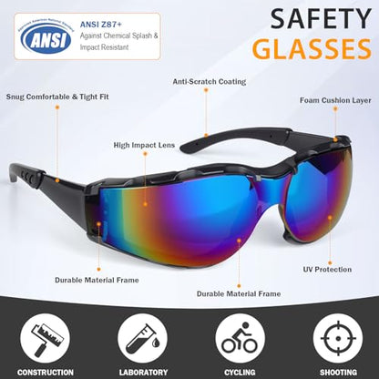 Safety Glasses for Men and Women, Anti-Fog UV Protection, Clear Lens Eye Protection Glasses Impact Resistant - color: 6pack-bule
