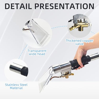 Extractor Head, Carpet Cleaning High Pressure Steam Extractor Wandwith Non-slip Heat-insulating Grip, Upholstery and Auto Detailing Hand Wand for Removing Dust and Absorbing Water
