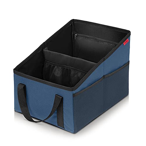 YOOFAN Car Seat Organizer - Passenger Seat Organizer, Collapsible Small Car Seat Storage for Console Front or Back, Automotive Backseat Organizer with Belt 4 Cup Holders for Kids Accessories, Blue - color: Blue