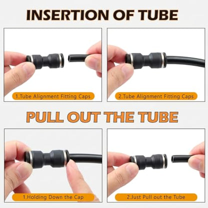 90PCS 1/4" 3/8" PBT & Brass Push-to-Connect Air Fittings Kit, Black Quick-Connect Pneumatic Set for Auto Shops & Garage Air Systems, with Tube Cutter & Tape in Toolbox Case - size: 90PCS Black