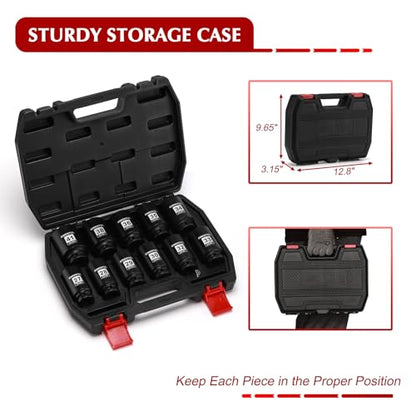 EMENTOL 11PCS 1/2-Inch Drive Spindle Axle Nut Impact Socket Set, CR-MO, 6 Point, Metric, 1/2" Dr. Deep Impact Socket Set, 27mm - 41mm - style: 11PCS (27mm - 41mm)
