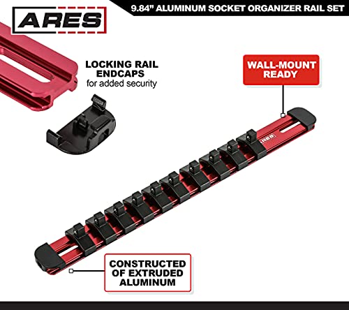 ARES 60099 1/4-In Red/Blue Socket Rail Locking | Part No. 60099; Includes Red, Blue, and Black Rails; Each Aluminum Rail Stores up to 10 Sockets - color: Multi, size: 1/4-Inch Drive