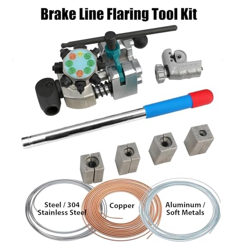 RQG Professional Brake Line Flaring Tool Kit, 45 Degree Single/Bubble/Double Flare Flaring Tool, 3/16" 1/4" 5/16" 3/8" Steel Aluminum Copper Tubing Flaring Tool
