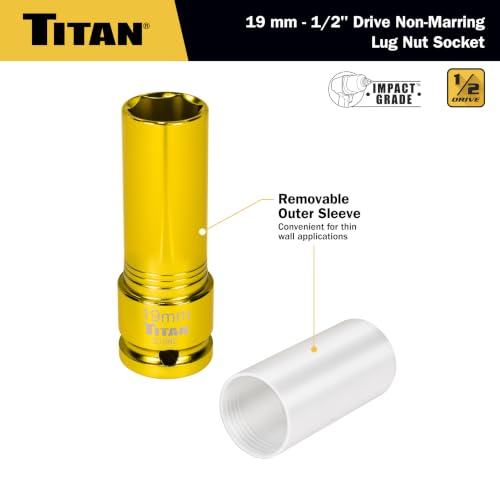 Titan 21092 1/2-Inch Drive x 19mm Non-marring Impact Deep Lug Nut Socket - size: 19mm