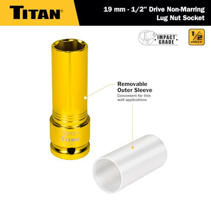 Titan 21092 1/2-Inch Drive x 19mm Non-marring Impact Deep Lug Nut Socket - size: 19mm