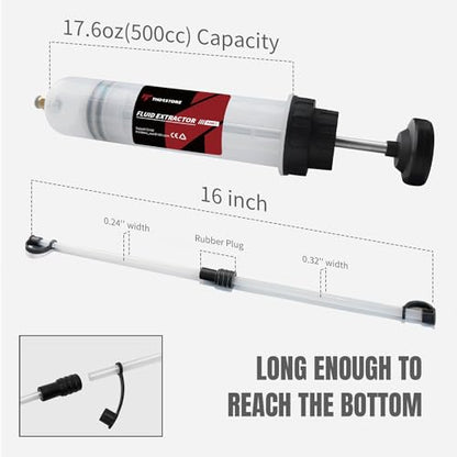 Thorstone 500cc Fluid Extractor Pump with 2pcs 22cm PVC Suction Tubes | Manual Oil Change Syringe and Fluid Transfer Pump for Automotive Liquid Extraction - size: 500cc