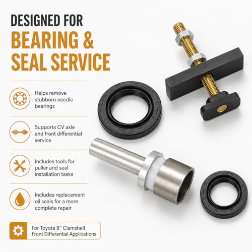 CV Axle Bearing Puller Seal Kit for Toyota 8" Clamshell Differential, 03-18 4Runner, 05-18 Tacoma, 07-14 FJ Cruiser, Replaces 18195, with Oil Seals