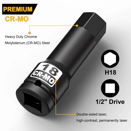 1/2" Drive 18 mm Hex Impact Bit Socket, H18 Allen Bit Socket, Metric, Cr-Mo Steel, Automotive Repair Industrial Maintenance and DIY Enthusiasts Alike - size: 1/2" H18 Deep