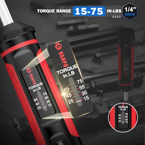 VANPO Torque Screwdriver 15-75 in-lb, 1/4" Drive Precision Driver Set | Inch Pounds Torque Wrench, 40 S2 Steel Bits for Gunsmithing, Bike Repair, Scope Mounting, Maintenance, DIY - size: 15-75In-lb