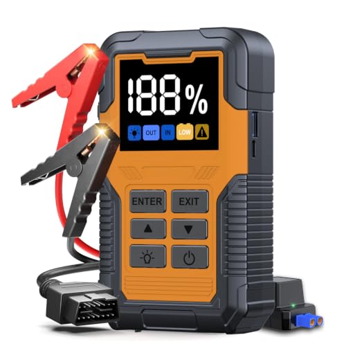 Car Battery Jumper Starter with OBD2 Scanner 7000A for All Gas & 14L Diesel | Portable Jump Starter for 12V Dead Battery, Code Reader, Scan Diagnostic Tool with Jump Cable Flashlight Emergency Kits - color: 7000A+Jumper Starter+OBD2 Scanner