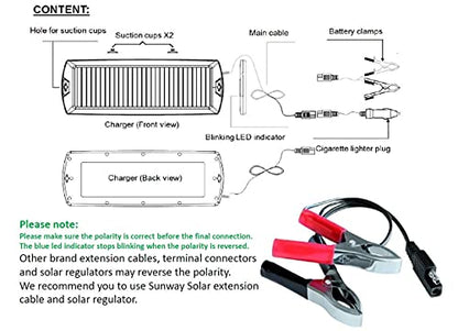 Sunway Solar Car Battery Trickle Charger & Maintainer 12V Solar Panel Power Battery Charger With Cigarette Lighter Plug Battery Clamp For Car Automotive Motorcycle Boat Marine Snowmobile Watercraft RV - size: 1.5W