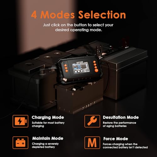 WAVLINK 450W Smart Battery Charger, 35A 6V/12V/24V Car Battery Charger | Max LCD Display; Lead-Acid/Lithium/LiFePO4 Compatible; Battery Maintainer & Desulfurizer for Cars, Boats, Motorcycles - color: 35-AMP