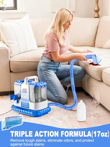 Portable Carpet & Upholstery Cleaner Machine for Pets, Spot, Stain, Couch Cleaner Machine with Powerful Suction and and Cleaning Solution, Car/Auto Detailer, Lightweight Compact Design, Blue - color: Blue