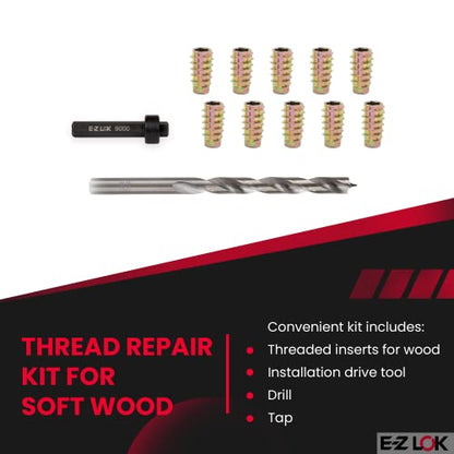 E-Z Hex Thread Repair Kit for Soft Wood Flush Threaded Inserts 1/4-20 x 20mm, Drill, Installation Tool - size: 1/4-20 x 20mm, style: Flush