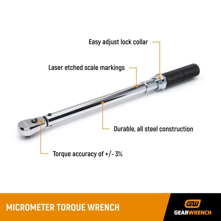 GEARWRENCH 3/8" Drive Micrometer Torque Wrench 10-100 ft/lbs. - 85062M , Black - style: 10-100 ft/lbs.