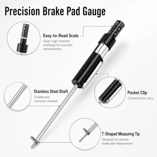 Brake Pad Thickness Gauge, Car Brake Pad Detection Pen Scale, Tire Tread Depth Gauge, Brake Pad Measuring Tool with 1.5mm Scale for Internal External, Car Accessories