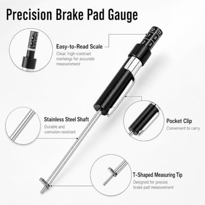 Brake Pad Thickness Gauge, Car Brake Pad Detection Pen Scale, Tire Tread Depth Gauge, Brake Pad Measuring Tool with 1.5mm Scale for Internal External, Car Accessories