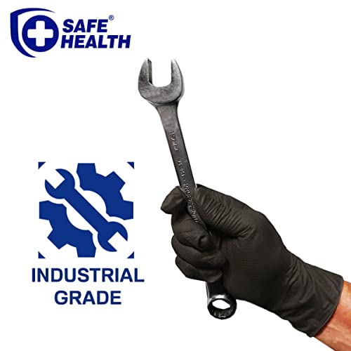 Safe Health Nitrile Industrial Disposable Gloves, Black 6 Mil, Orange 8 Mil, Diamond Textured - color: Black 1 Case of 1000 Pcs-small