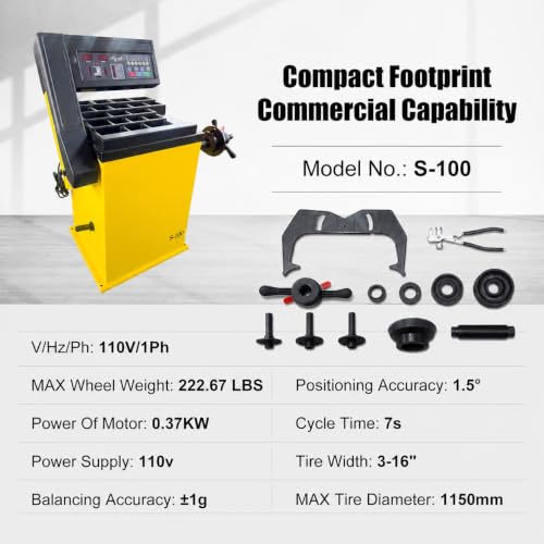 Wheel Balancer with Laser Indicator & LED Work Light, 10-24" Rim, Manual Input, Dynamic/Static/ALU Modes, 0.25KW Pure Copper Motor, 110V for Professional Tire Shop & Garage