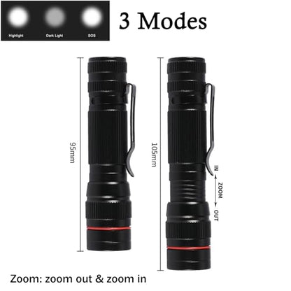 Wrrozz 2 Pack Small Mini LED Rechargeable Flashlight, Zoomable with Clip | High Lumens flahlights, Single Mode Super Bright EDC Flash Light, Portable Pocket Pen, for Gift, Camping, Emergency, Hiking - size: B-2 pack