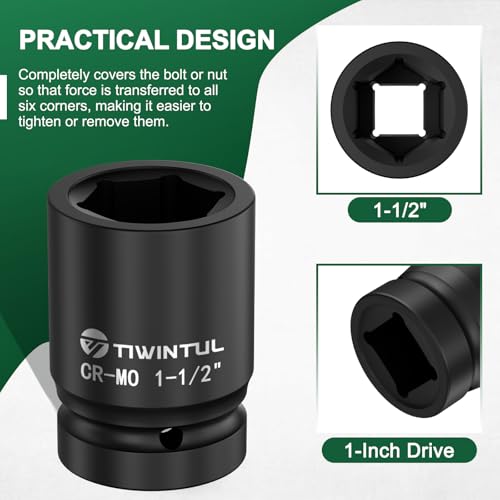 1-1/2" Impact Socket 1" Drive, 6 Point Design CR-MO ANSI Certified | Heavy Duty Socket 1 Inch Drive for Truck Wheel Hub Trailer Construction & Industrial Equipment - size: 1-1/2"(1 PCS)