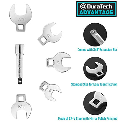 DURATECH 19-Piece 3/8" Drive Crowfoot Wrench Set with 2 Extension Bars | SAE & Metric, 10mm-22mm & 3/8"-7/8", CR-V Steel, for Brake & Fuel Line Fittings in Tight Space, with EVA Foam Tool Organizer - size: Metric and SAE, style: Regular