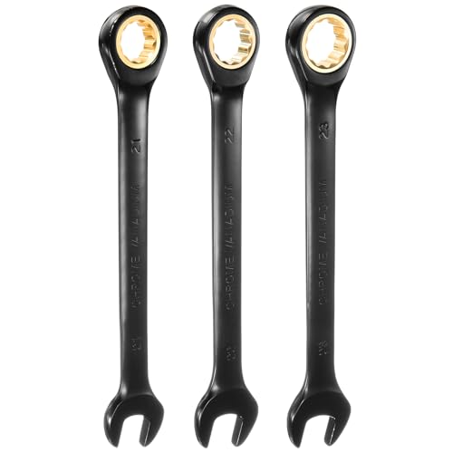 HARFINGTON 3Pcs Ratcheting Wrench Set 21-23mm Metric Open End Wrench 72-Teeth CR-V Steel 12 Point Nickel Plated Combination Ratchet Wrench for Fasteners Nut Bolt - size: 21mm/22mm/23mm