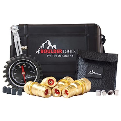 BOULDER TOOLS Automatic Tire Deflator Kit - Adjustable 0-80 PSI Air Down Tire Deflators with Gauge for Jeeps, Trucks, 4x4 & Off Road Vehicles