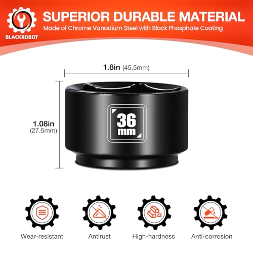 BLACKROBOT 36mm Low Profile Oil Filter Socket, 3/8" Drive 6-Point Oil Filter Cap Remover and Installer Tool, Chrome Vanadium Steel - size: 36mm