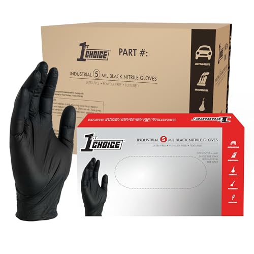 1st Choice Nitrile Gloves Disposable Latex-Free, Black, 5 Mil for Cooking, Cleaning, Automotive, Industrial, Food Prep, Home - size: Small, style: Case of 1000