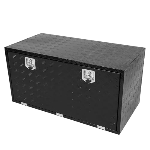 Heavy Duty Aluminum Stripes Plated Underbody Tool Box with Lock and Keys, 48×24×24 Inch Waterproof Square Storage Organizer for Truck,Trailer,Pickup,RV（Black） - color: black, size: 48×24×24 inch