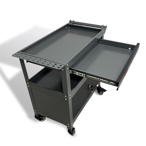 JZD Steel Rolling Tool Cart, Metal Industrial Grade Utility Cart on Wheels with One Drawer & Lockable Cabinets, for Mechanic Garage Auto Repair Shop, Black & Grey - size: 03