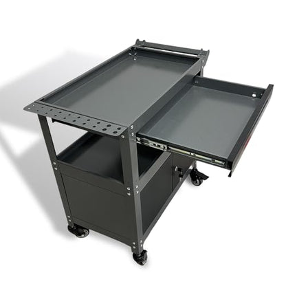 JZD Steel Rolling Tool Cart, Metal Industrial Grade Utility Cart on Wheels with One Drawer & Lockable Cabinets, for Mechanic Garage Auto Repair Shop, Black & Grey - size: 03