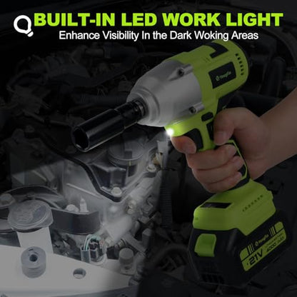 Cordless Impact Wrench 550N.m (406 Ft-lbs), 1/2" Power Brushless Impact Gun with 4.0Ah Battery for Car Home, Electric High Torque Impact Driver - Ideal for Mechanic, Mechanical Engineer