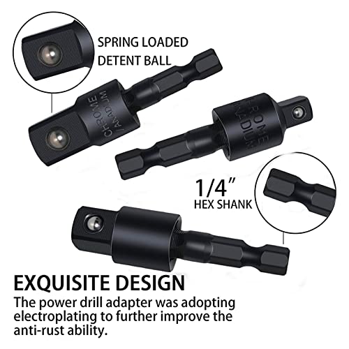 CIGOTU Right Angle Drill Adaptor,4-in-1 Impact Drill Bit Extension,360° Rotatable 1/4 3/8 1/2" Impact Grade Socket Adapter Set,105 Degree Angle Screwdriver Drill Bit for Household Workplace Industry - color: 4*black