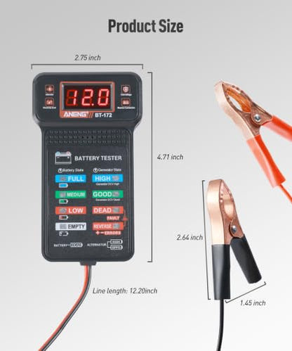 Battery Tester 12v Automotive,Car Accessories Universal Car Battery Tester,Voltmeter with LCD Display and LED Indication,Automotive Replacement,Suitable for Cars,Motorcycles,Trucks,RVs,ATV