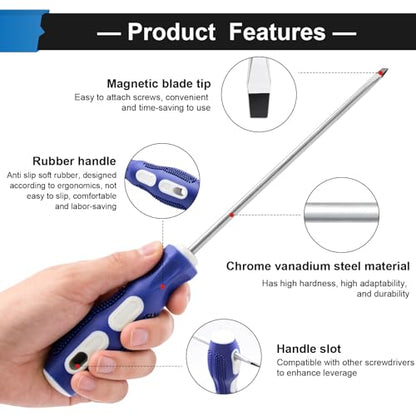 2-Pack 6 Inch Slotted & Phillips Screwdriver Set, Long Phillips and Flat Head Magnetic Screwdriver with Rubber Handle - size: 6 Inch