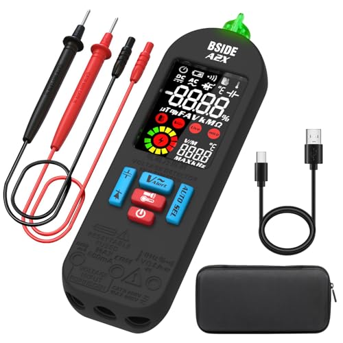 BSIDE Rechargeable Digital Multimeter Electrical Amp Tester Color LCD 6000 Counts Automatic Smart Voltmeter VFC Capacitance Diode AC DC Current Continuity Voltage Tester with Carrying Case - color: A2X with Bag