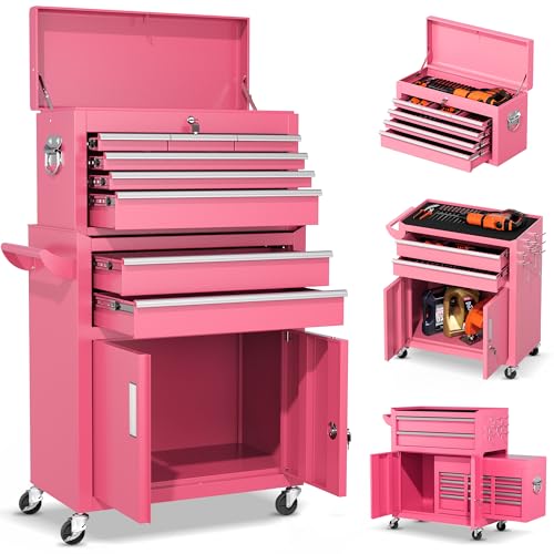 INTERGREAT Tool Chest, Tool Cabinet with 8 Drawers, Detachable Organized Tool Chests, Lockable Tool Cabinet for Workshop, Warehouse, Mechanics Garage (Pink) - color: Pink, size: 8 Drawers