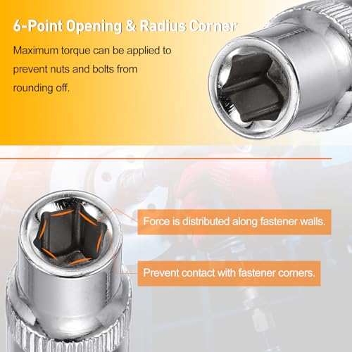 HARFINGTON Deep 6-Point Impact Socket 1/4" Drive 6mm Metric Socket 25mm (1") Long with 1/4" Hex Shank Adapter, CR-V Steel Socket Adapter Accessory Tool Set Kit for Hex Bolts Nuts - size: 6mm x 25mm