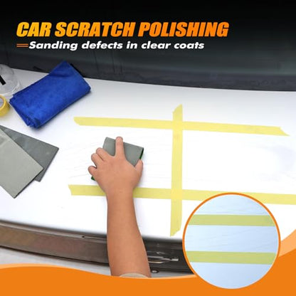POLIWELL Pyramid Structure Car Sandpaper Set: 3.6“ x 9” Wet/Dry Polishing Pads (1500/3000/5000 Grit) — Clear Coat Scratch Repair, Automotive Detailing Care, and Ultra-Smooth Surface Restoration - style: MIX