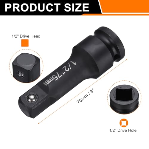 HARFINGTON Impact Socket Extension Bar 1/2" Square Drive 3" Long CR-V Steel Extension Rod Ratchet Wrench Driver Adapter for Axle Nut Sockets, Black - size: 1/2" Square Drive 3" Long