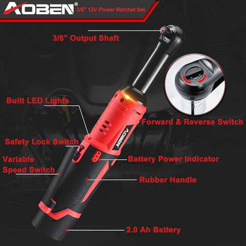 AOBEN 3/8" 40 Ft-lbs Cordless Electric Ratchet Wrench Kit with Variable Speed, Lithium Batteries - style: AB733-1D