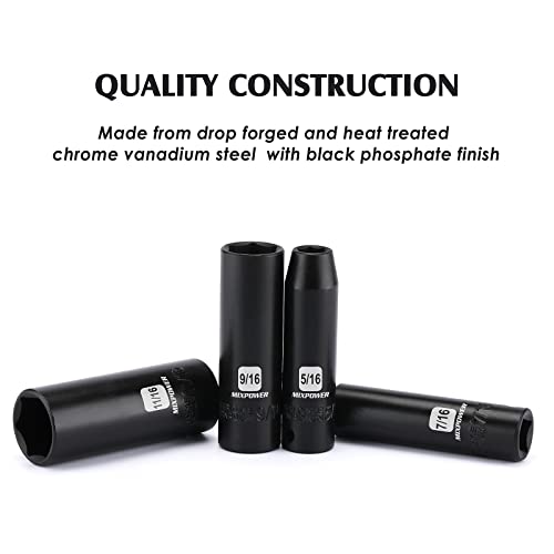 MIXPOWER 12 Pieces 3/8-Inch Drive Deep Impact Socket Set, 5/16 to 1 inch, CR-V, SAE, 6 Point, Deep, 12 Pieces 3/8" Dr. Socket - size: 5/16" - 1" (Deep)