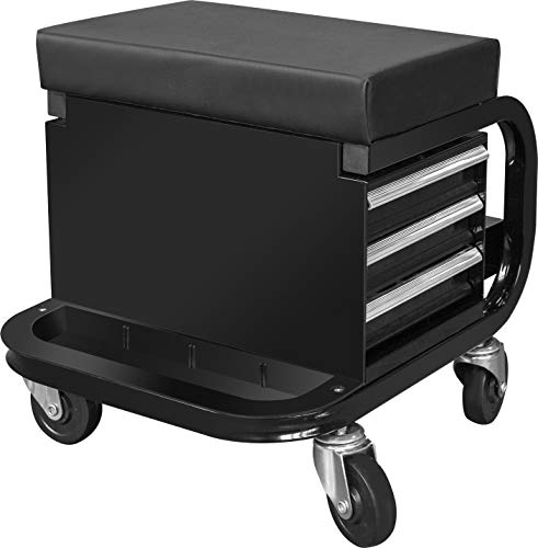 Torin APD2016AB Rolling Tool Chest/Tool Box with 3 Drawers and Wheels, Padded Mechanic Stool Creeper Seat, Black - style: Rolling Tool Chest