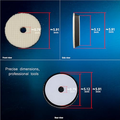 6 Inch Wool Buffing Pads, 3PCS Wool Cutting & Polishing Pad Kit for DA Polisher, Low Lint Paint Correction Pads
