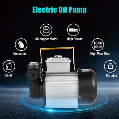 110V AC Motor Oil Fuel Fluid Extractor Electric Transfer Pump,60L/Min/15.75 Gpm 550W Self-priming Gear Electric Oil Transfer Pump